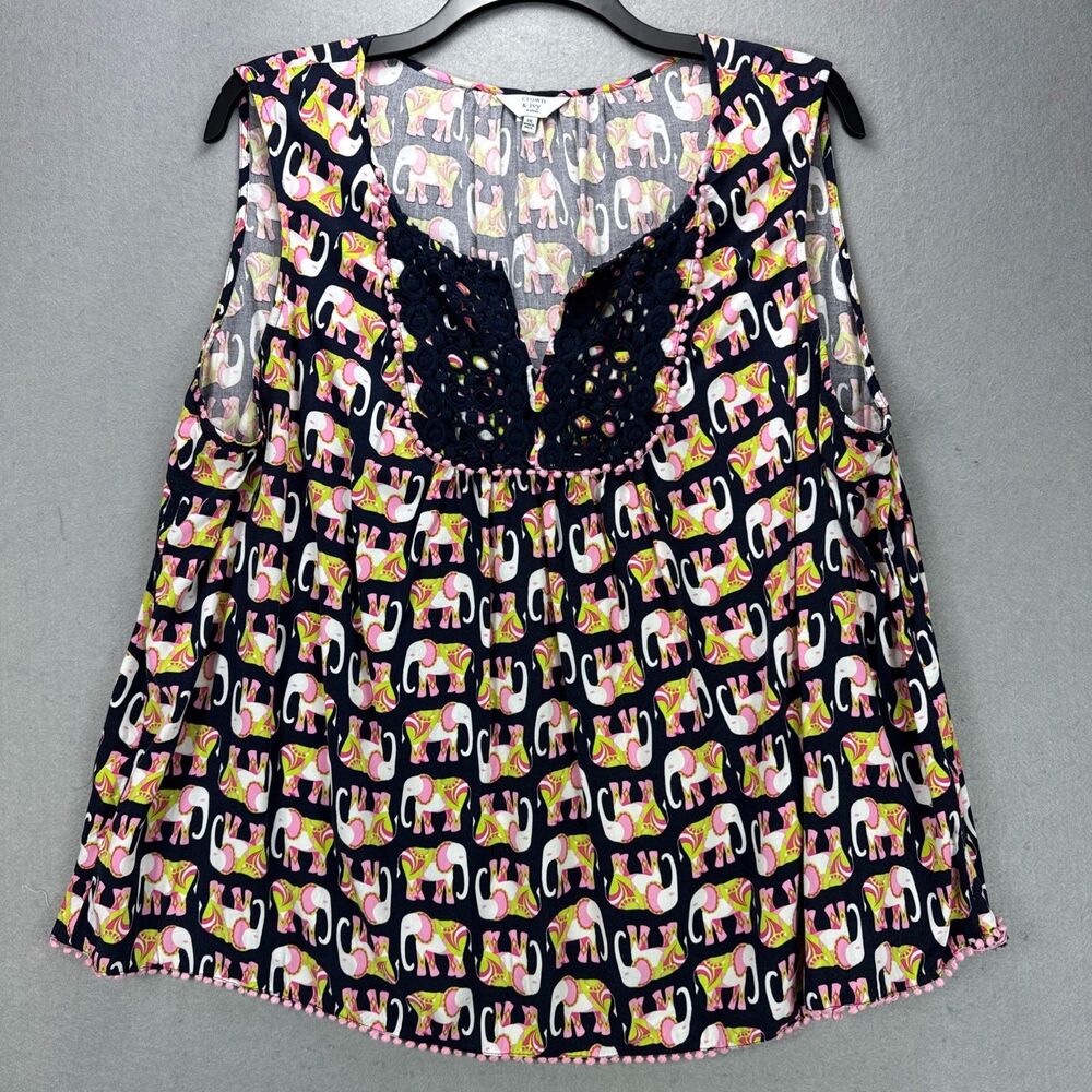Crown & Ivy Top Women's 3X Plus Sleeveless Navy Pink Elephant Animal Cool Flowy